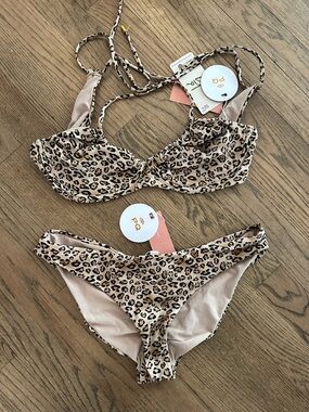 PQ Swim Leopard Print Underwire Bikini Set in Beige and Black
